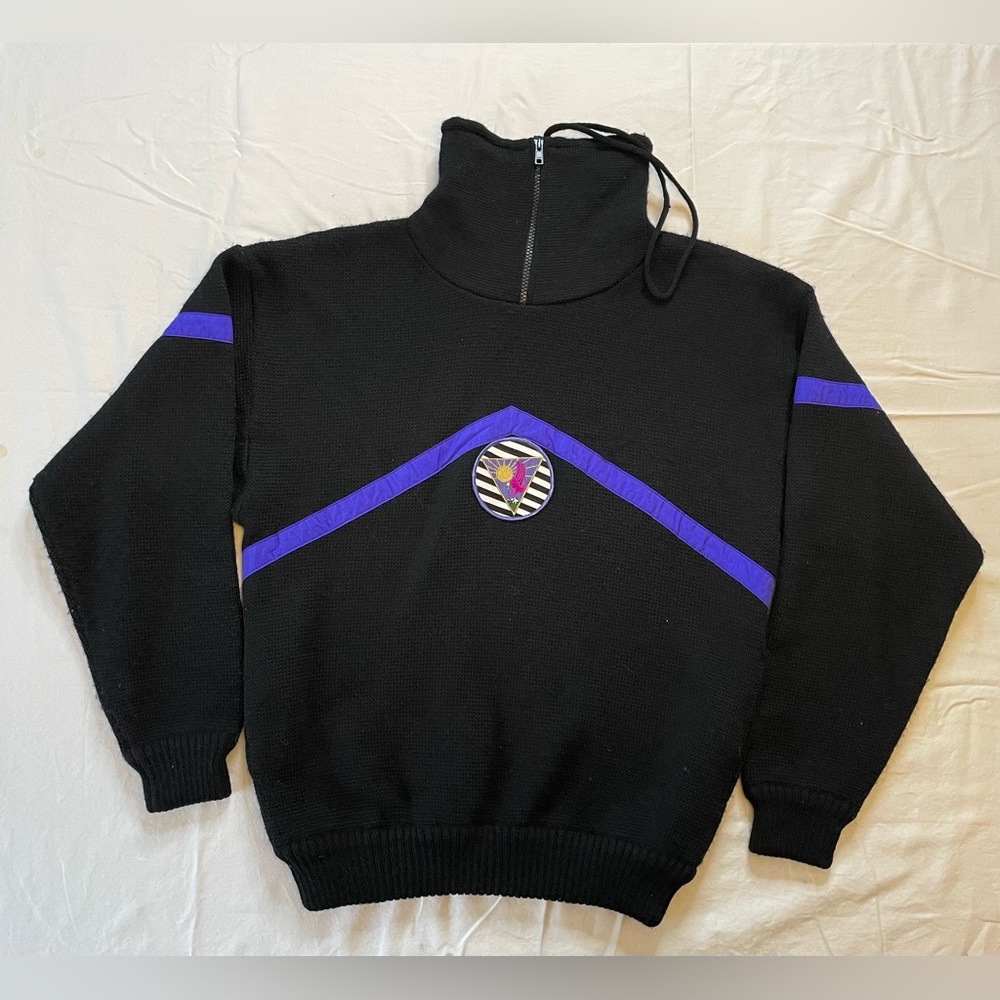 Vtg Peregrine Sun Valley 100% Wool 1/4 Zip‎ Pullover Sweater Unisex Size LL/MS